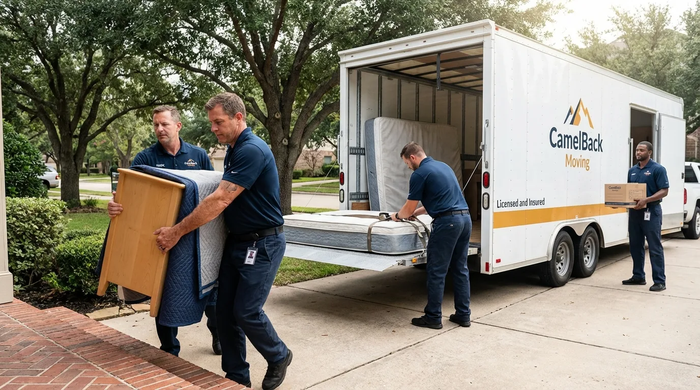 Crew loading residential truck for cross-state move from Lake City, MN