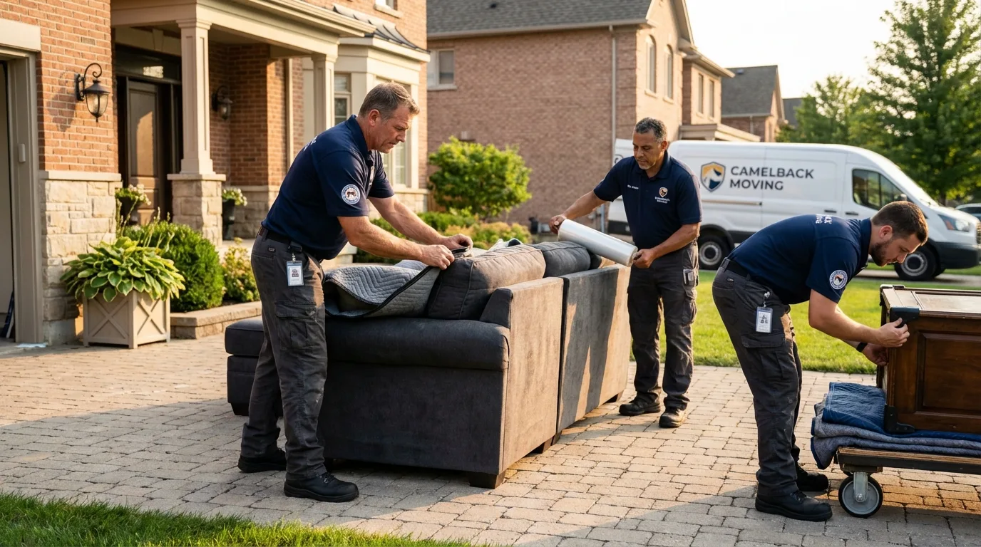 Large estate moving crew wrapping furniture in Lake City, MN
