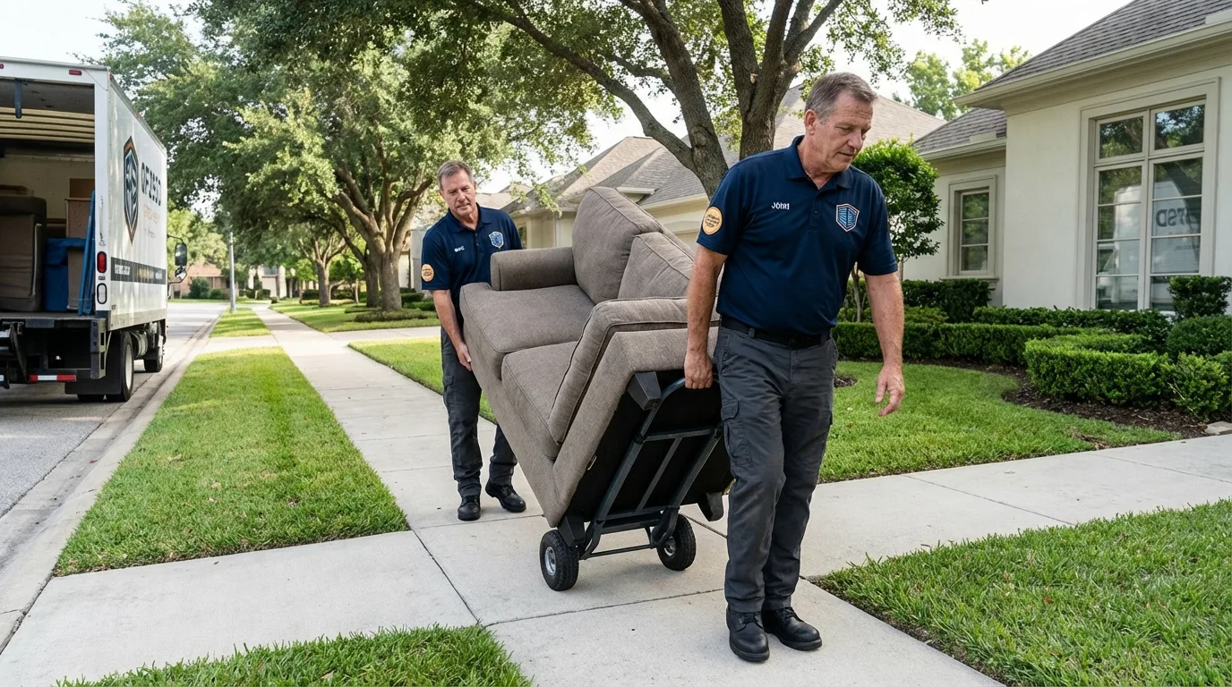 Local residential moving crew loading furniture in Lake City, MN