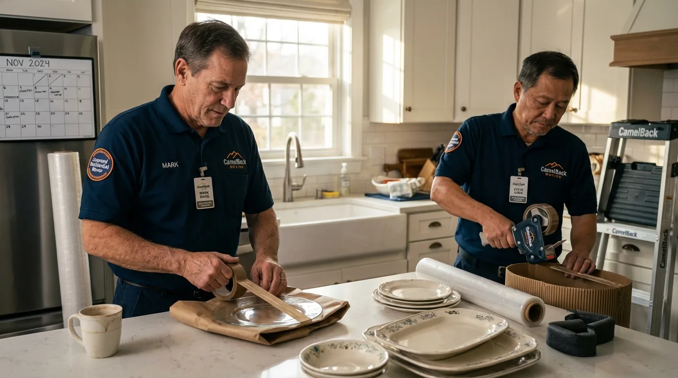 Professional crew packing kitchen dishware in Lake City, MN